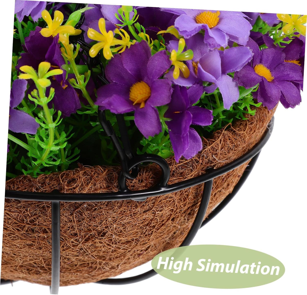 Outdoor Hanging Basket Purple Artificial Flowers Faux Plant in Pot Iron Hanging Flower Garland for Porch