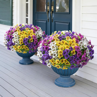 Ivydale 20PCS Fake Artificial Pansy Flowers for Outdoors Spring Decor, Faux Silk Pansies UV Resistant Plants for Front Door Porch Yard Patio Window Box Home Decor (Fuchsia Purple Yellow White)