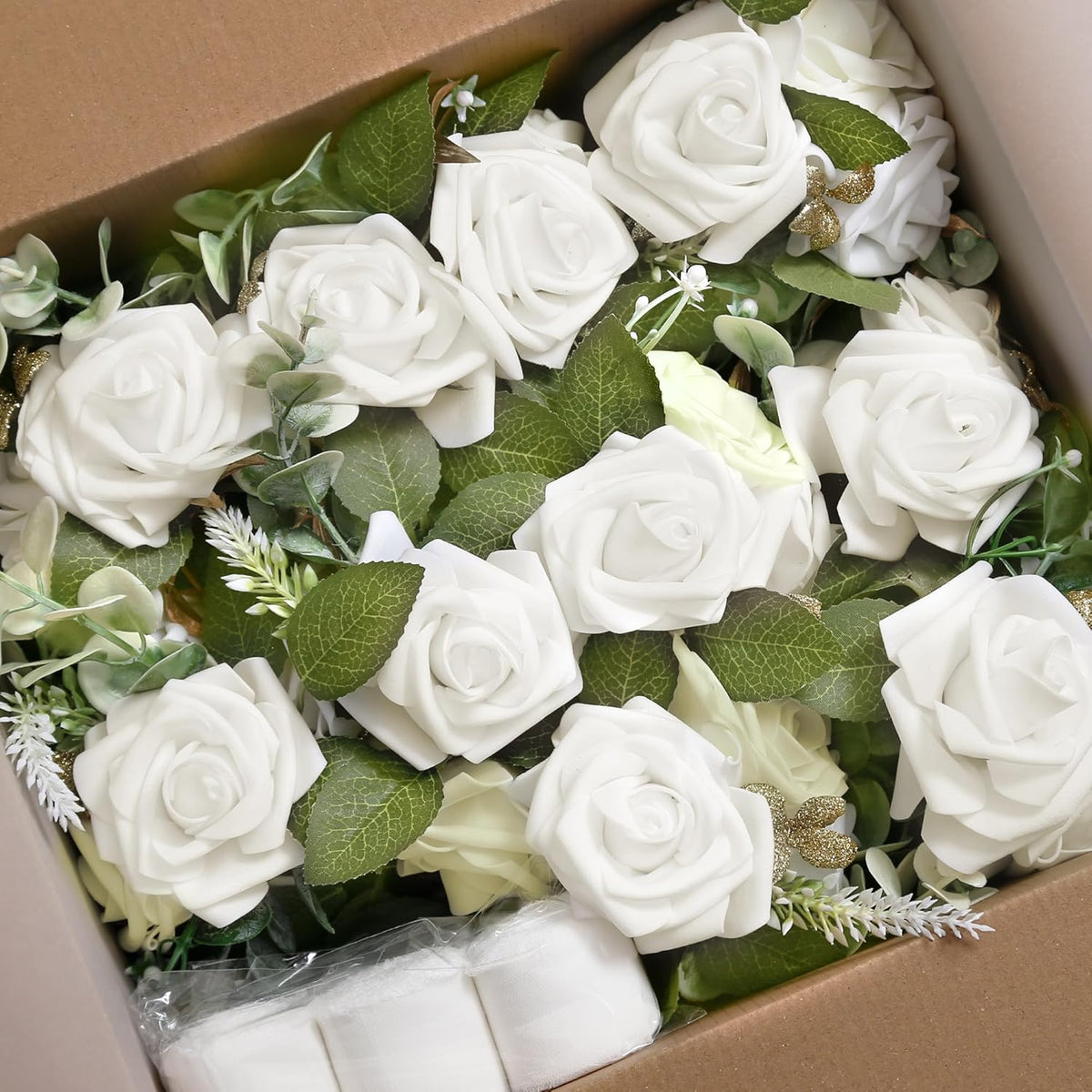 Lifelike White Wedding Pew Eucalyptus Home Decor Bundle