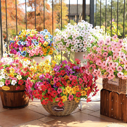 Artificial Flowers for Outdoors Spring Decor, 16 Bundles UV Resistant Realistic Fuax Silk Flowers, Fake Plants for Planter Indoor and Outdoor Garden Porch Patio Window Box Yard Farmhouse