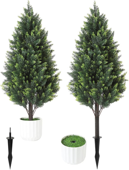 3FT Artificial Cedar Topiary Trees Set of 2 Detachable Planter & Spike, UV Resistant Faux Plants Outdoor and Indoor, Realistic Fake Bushes Pine Tree for Front Porch Decor