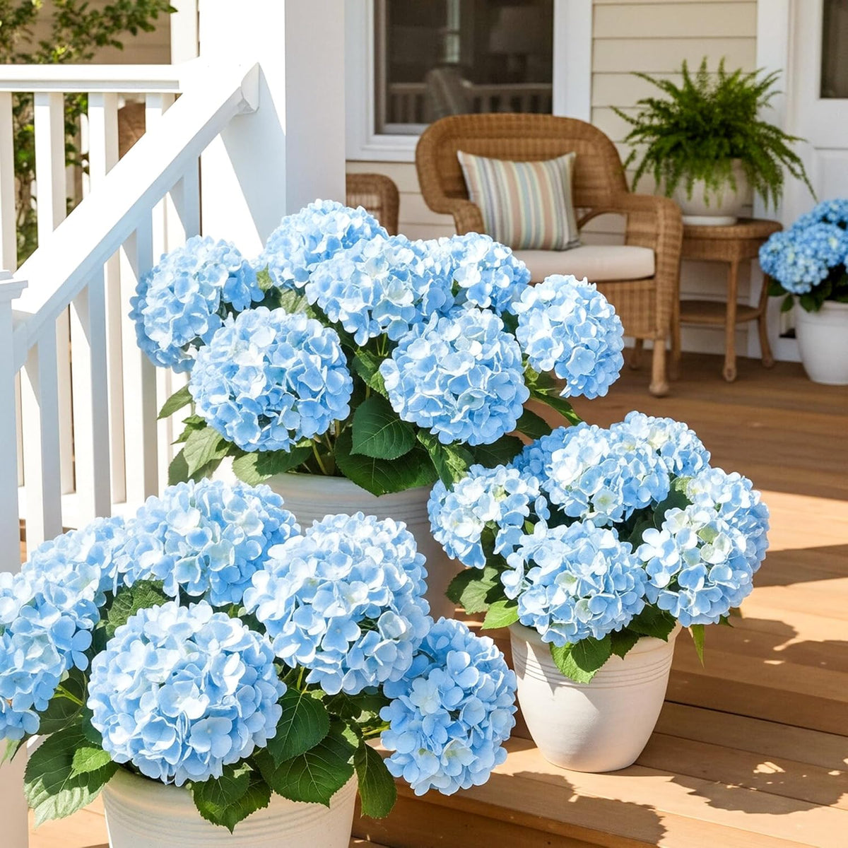 Auihiay 6 Bundles Hydrangea Artificial Flowers for Outdoors and Indoor, Bulk 30 Heads, UV Resistant Faux Hydrangea Flowers for Garden, Porch, Yard, Window Box & Outdoor Wedding Decoration (Blue)