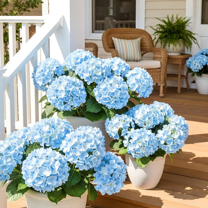 Auihiay 6 Bundles Hydrangea Artificial Flowers for Outdoors and Indoor, Bulk 30 Heads, UV Resistant Faux Hydrangea Flowers for Garden, Porch, Yard, Window Box & Outdoor Wedding Decoration (Blue)