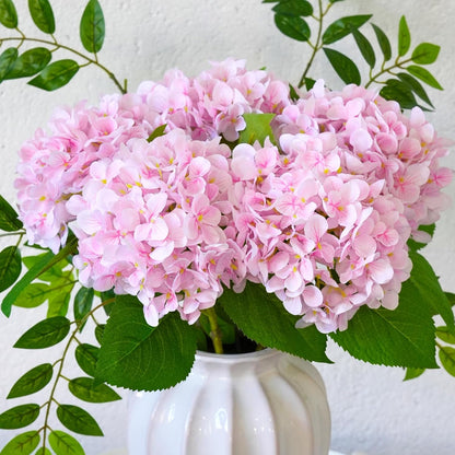 5 Pcs Hydrangea Artificial Flowers, Faux Silk Hydrangea Flores with Stems, Fake Flowers for Valentine Wedding Bouquet Kitchen Home Office Party Tables Vase Outdoor Decor (Pink, 18.5 Inches)