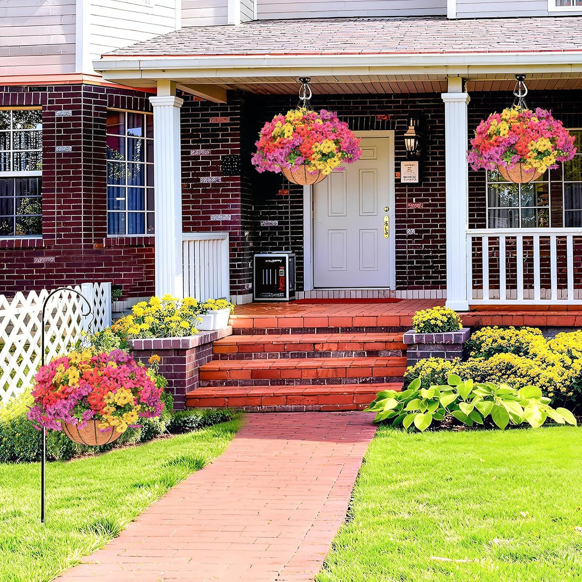 2 Set Artificial Hanging Flowers with Basket for Outdoor Spring Summer Decor - 24 Pcs Realistic UV-Resistant Silk Daisy Hanging Plants for Garden Porch Patio Balcony Decoration