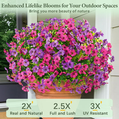 Yastouay 12 Bundles Artificial Flowers for Outdoors, UV Resistant Artificial Outdoor Flowers No Fade Fake Outdoor Flowers Plants for Garden Porch Window Box Pot Planters Decor (Fuchsia+Rose Red)