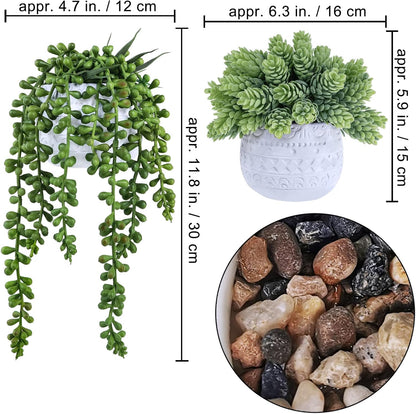Winlyn 3 Pcs Assorted Small Potted Succulent Plants Artificial Aloe Hanging Succulent in White Geometric Concrete Ceramic Pots for Gift Party Wedding Favors Windowsill Table Shelf Indoor Outdoor Decor