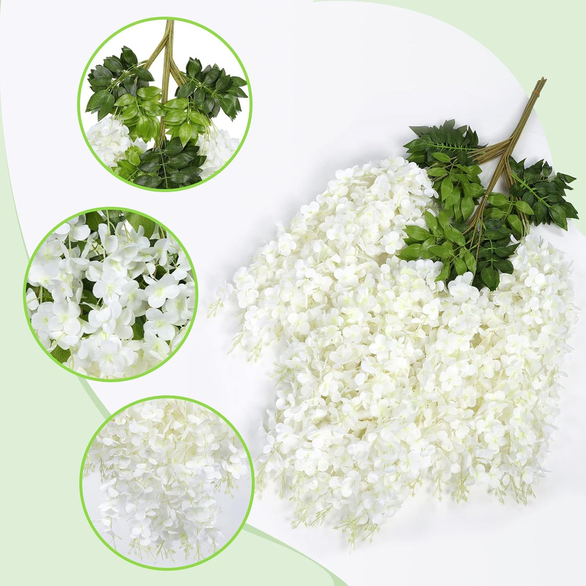 Pauwer Wisteria Hanging Flowers 24 Pack Fake Flower Garland Artificial Wisteria Vines Rattan Silk Flower String Wedding Party Wall Decorations, White