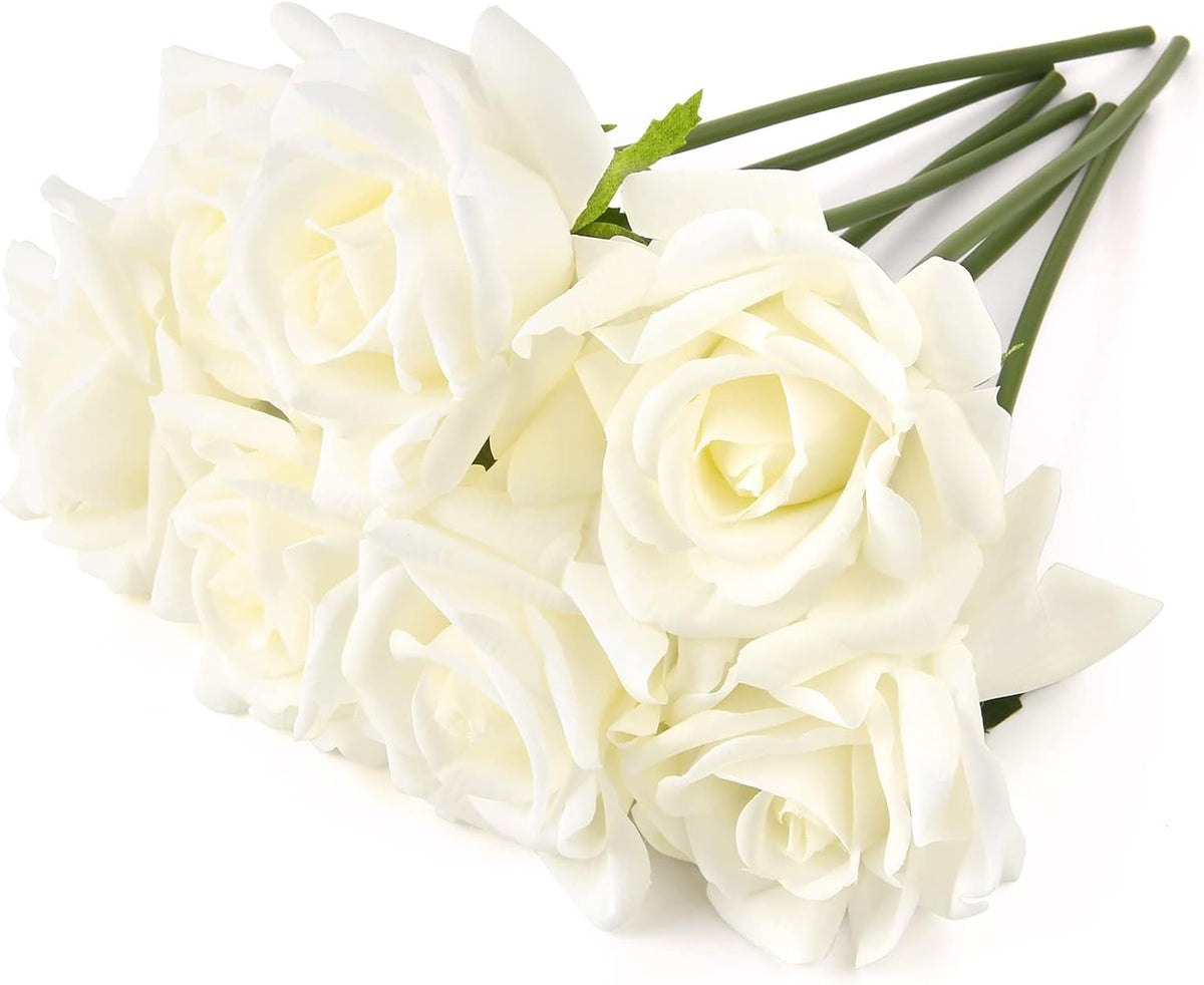 Eyamumo Fake Flowers, Faux Silk Real Touch Artificial Rose Flowers for Decoration DIY, Wedding Party, Home Office Decoration and Dining Table Centerpiece, 7Pcs (White-30cm, 30CM)