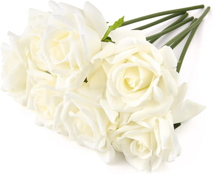 Eyamumo Fake Flowers, Faux Silk Real Touch Artificial Rose Flowers for Decoration DIY, Wedding Party, Home Office Decoration and Dining Table Centerpiece, 7Pcs (White-30cm, 30CM)