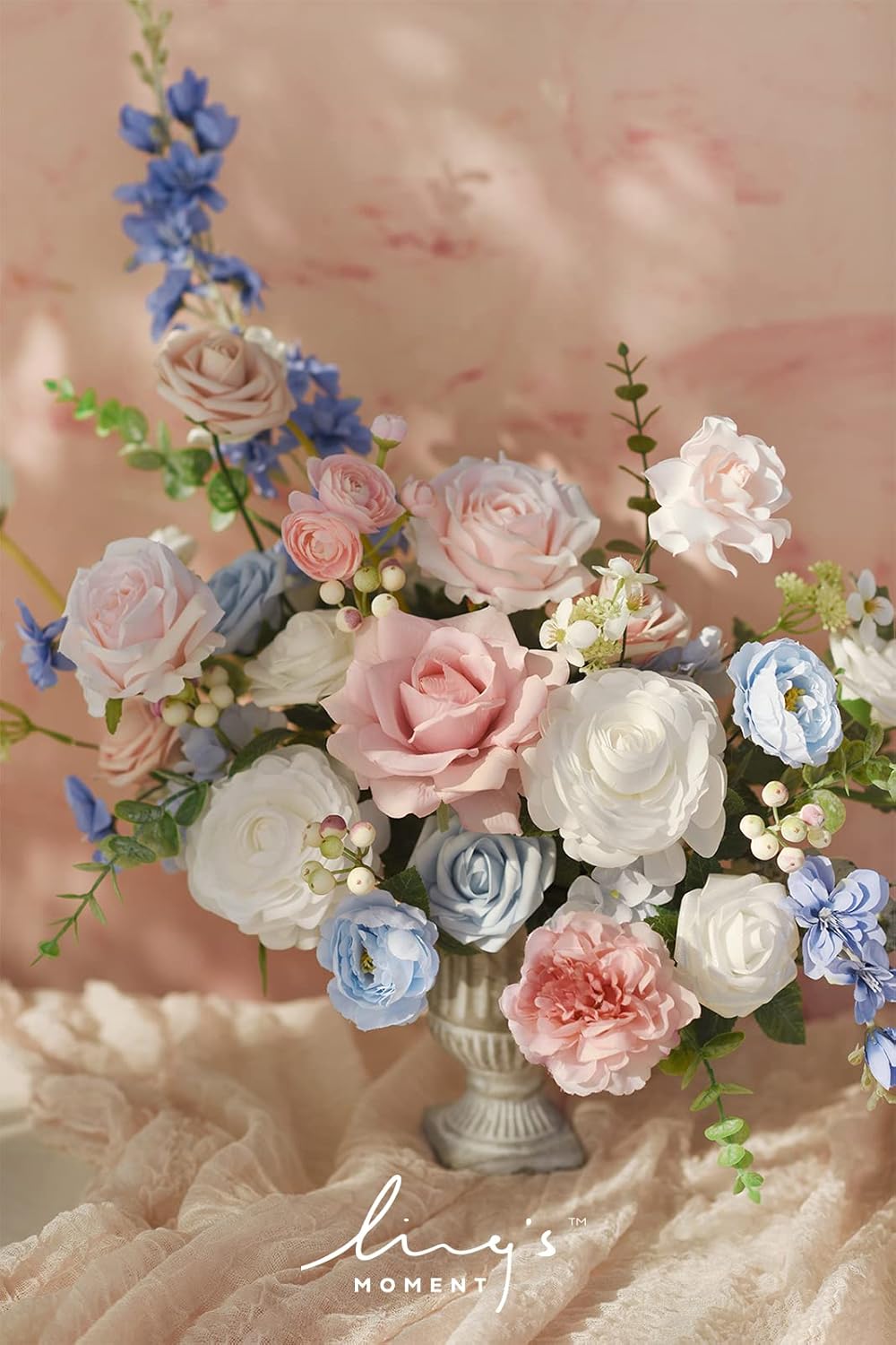Ling's moment Fake Flowers Box, Faux Artificial Greenery Stems Foam Roses Poppy Gardenia Silk Hydrangea Peony Fabic Flower for Centerpieces Bouquet Wedding Floral Vase, English Pastel, Deluxe Combo
