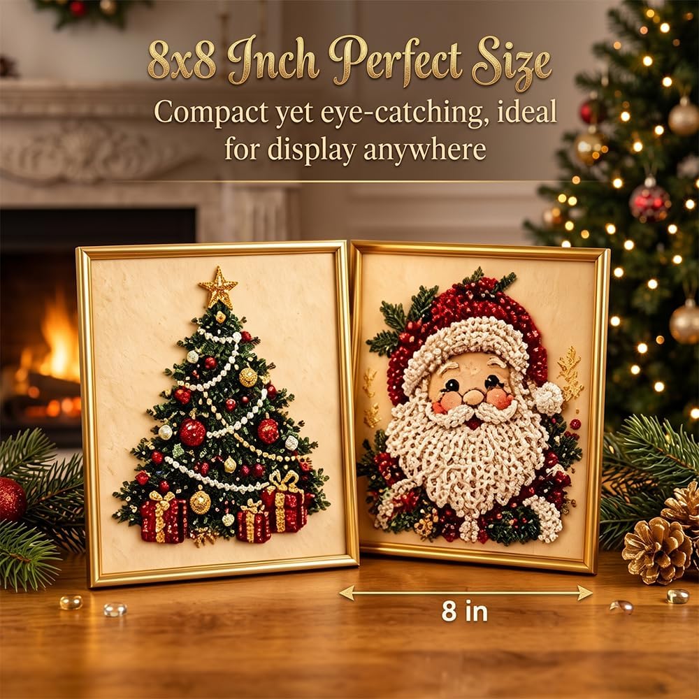 DIY Christmas Pearl Diamond Painting Art Kit with Frame, Festive Handmade Home Wall Decor