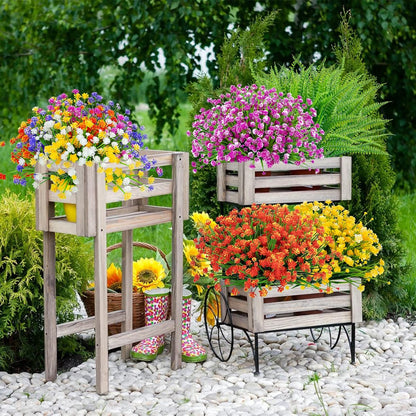 Ouddy Decor 12 Bundles Artificial Flowers for Outdoors UV Resistant Fake Plastic Plants Faux Boston Fern Greenery Stems for Spring Summer Indoor Garden Patio Window Box Kitchen Home Decor, Mixedcolor