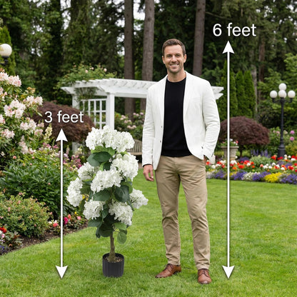 2 Pcs 3 Ft Artificial Hydrangea Trees Potted, UV Resistant Faux Silk Hydrangea Plant in Pot for Indoor Outdoor Decoration, Hydrangea Topiary for Garden Office Home Porch Patio Decor