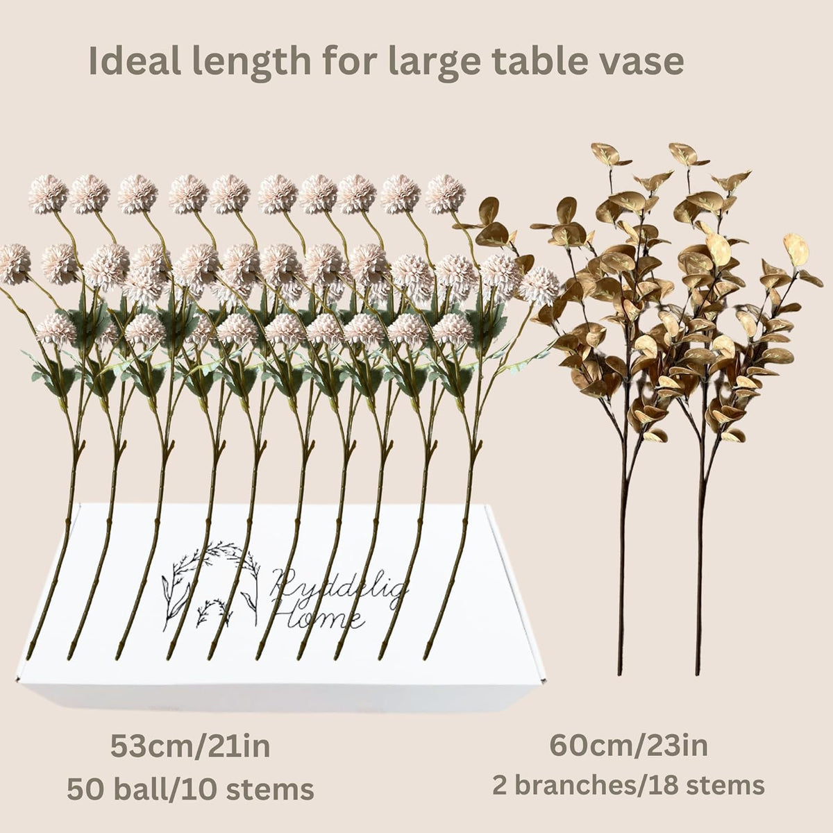 Stylish Beige Silk Mum Eucalyptus Home Decor Assortment