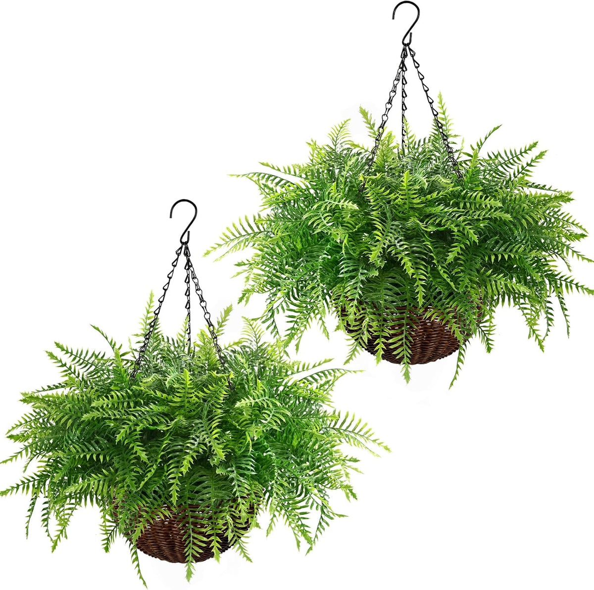 Waipfaru Fake Hanging Fern Plants Outdoor - 2 Pack UV Resistant Artificial Outdoor Hanging Plants, Realistic Faux Greenery Fern for Patio Front Porch Garden Home Decor