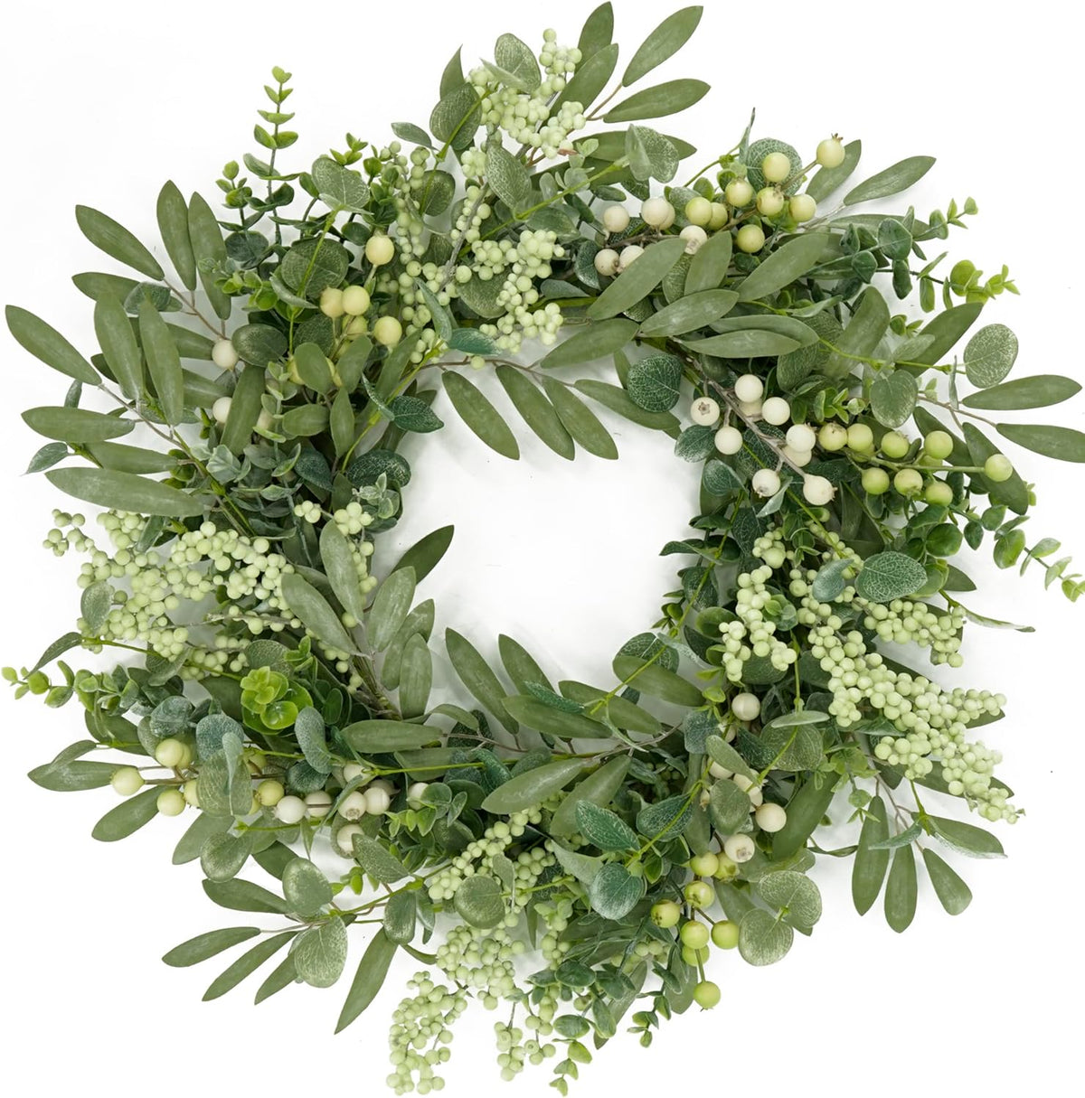 Green Eucalyptus Wreaths for Front Door Spring Summer Wreath with Eucalyptus Leaves, Olives Leaves, Mixed Berry for Indoor Outdoor Farmhouse Home Porch Wall Window Festival Wedding Decor