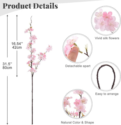 6 PCS Faux Cherry Blossom Branches Decor 31.5 Inch Long Stems Fake Artificial Flowers for Home Indoor Decoration Vase Arrangement Living Room Table Bedroom Spring Decor