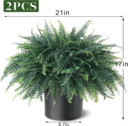 FOTEEWL Artificial Ferns Potted Plant for Front Door Decoration - 2 Sets UV Resistant Realistic Bush Faux Greenery Fern Potted Fake Plants for Home Garden Porch Farmhouse Decor