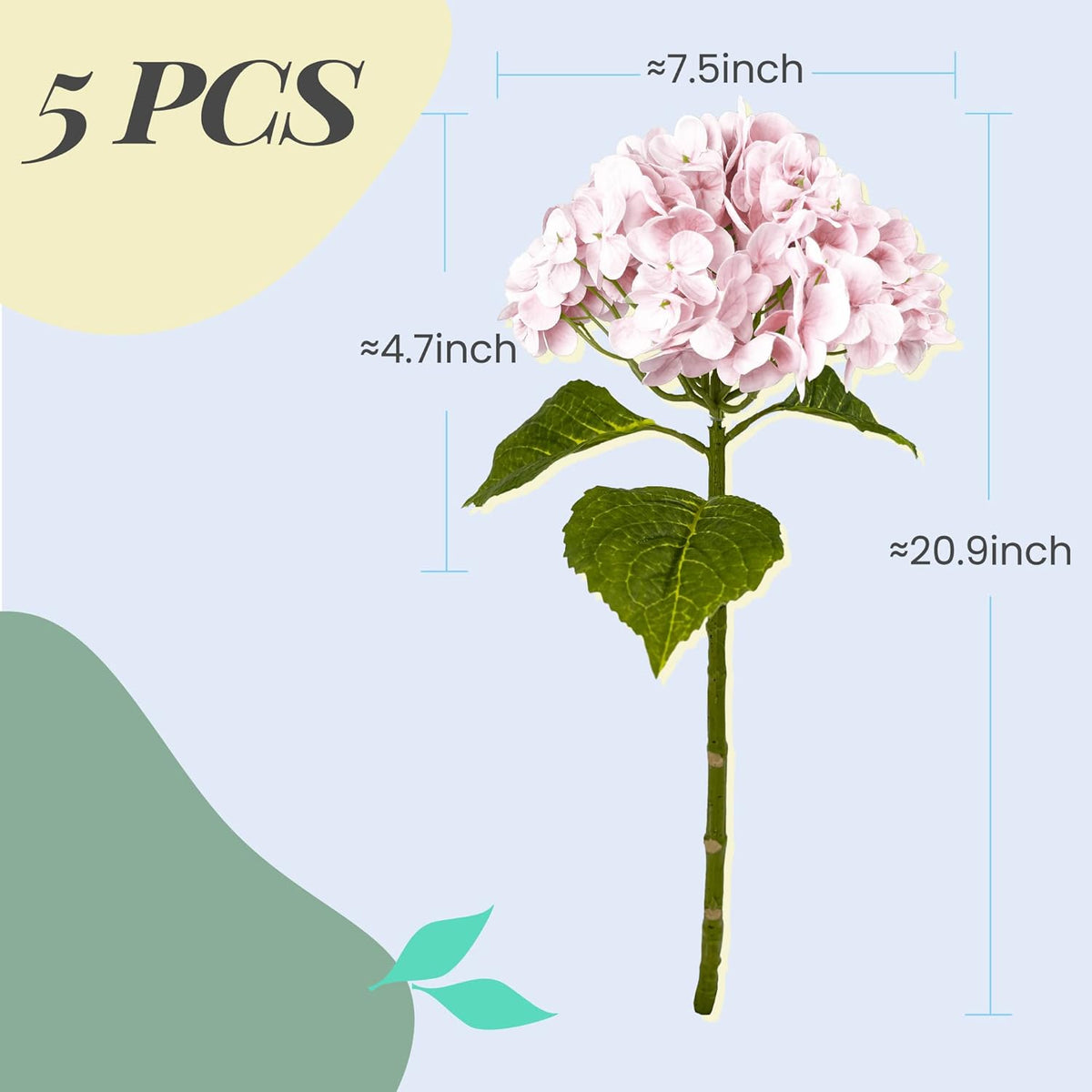 💐 21In Pink Artificial Hydrangea Flowers 5 Pcs Real Touch 3D Print Latex Flowers for Wedding Centerpieces Bouquets DIY Floral Decor Home Decoration with Stems