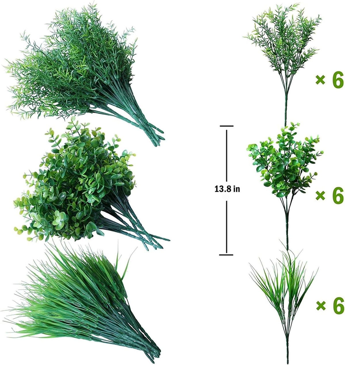 18PCS Outdoor Artificial Faux Plants Spring Summer Decorations, UV Resistant Bulk Realistic Fake Bushes Grass Eucalyptus Outside Plastic Greenery Shrubs for Front Porch Patio Window Box