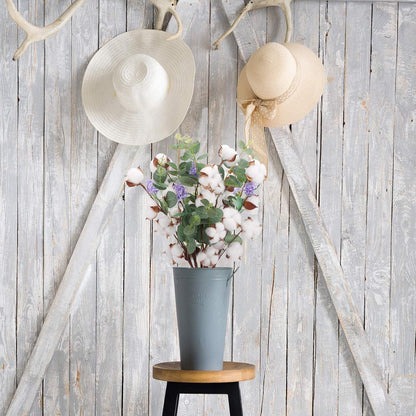 Ageomet 6 Pcs 20Inch Farmhouse Cotton Flowers, Faux Cotton Stems Arrangements for Home Decor, Artificial Cotton Floral Plants Decor with Eucalyptus Lavender Bulk
