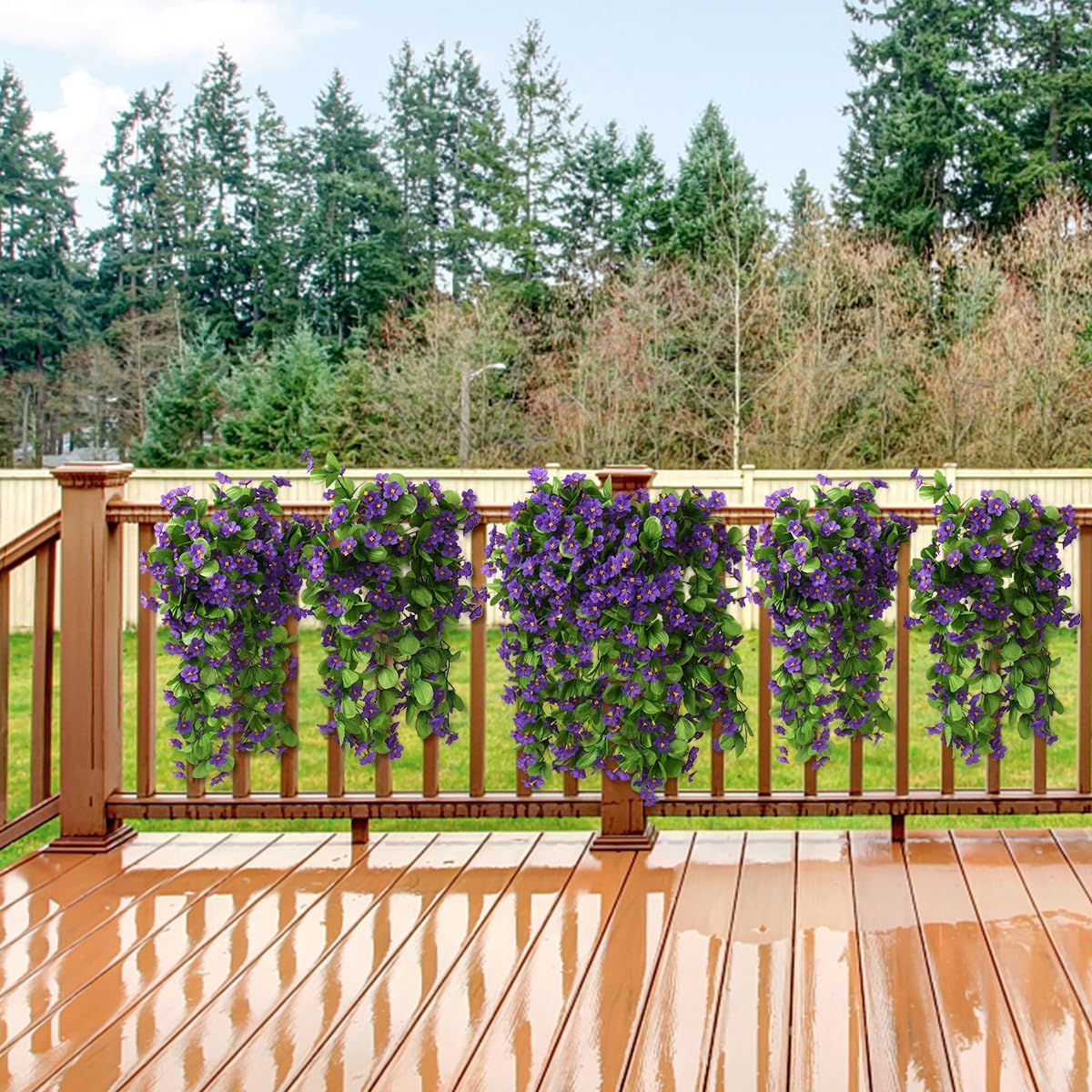 2PCS Artificial Hanging Flowers, Fake Hanging Plants Violet Vines UV Resistant for Wall Home Room Garden Wedding Indoor Outdoor Spring Summer Decoration(Purple)