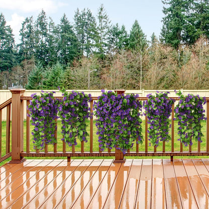 2PCS Artificial Hanging Flowers, Fake Hanging Plants Violet Vines UV Resistant for Wall Home Room Garden Wedding Indoor Outdoor Spring Summer Decoration(Purple)