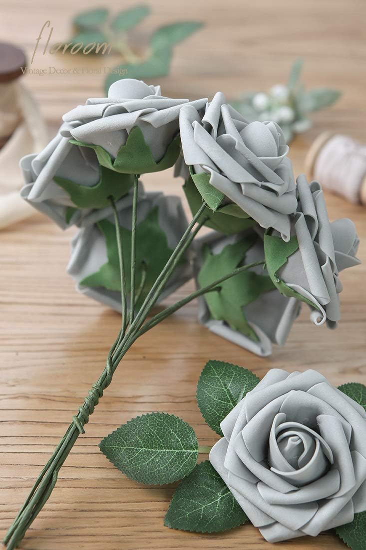 Lifelike Floroom Foam Roses Silver Home Decor Assortment