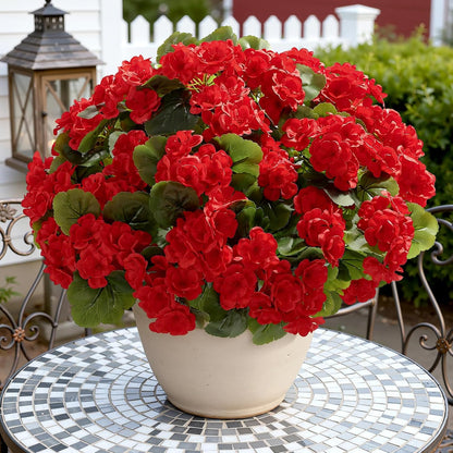 Alupssuc 8 Pcs Artificial Geranium Flowers for Outdoors Decoration Silk Floral, UV Resistant Fake Plants, Faux Flower for Porch Garden Table Centerpieces Home Indoor and Outdoor Spring Decor (8, Red)