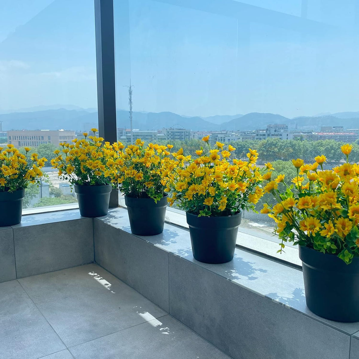 alyptus Fake Flowers Yellow Flowers for Spring Summer Decor - 8 Bundles Outdoor Christmas Flowers UV Resistant Artificial Flower for Home Garden Window Decor