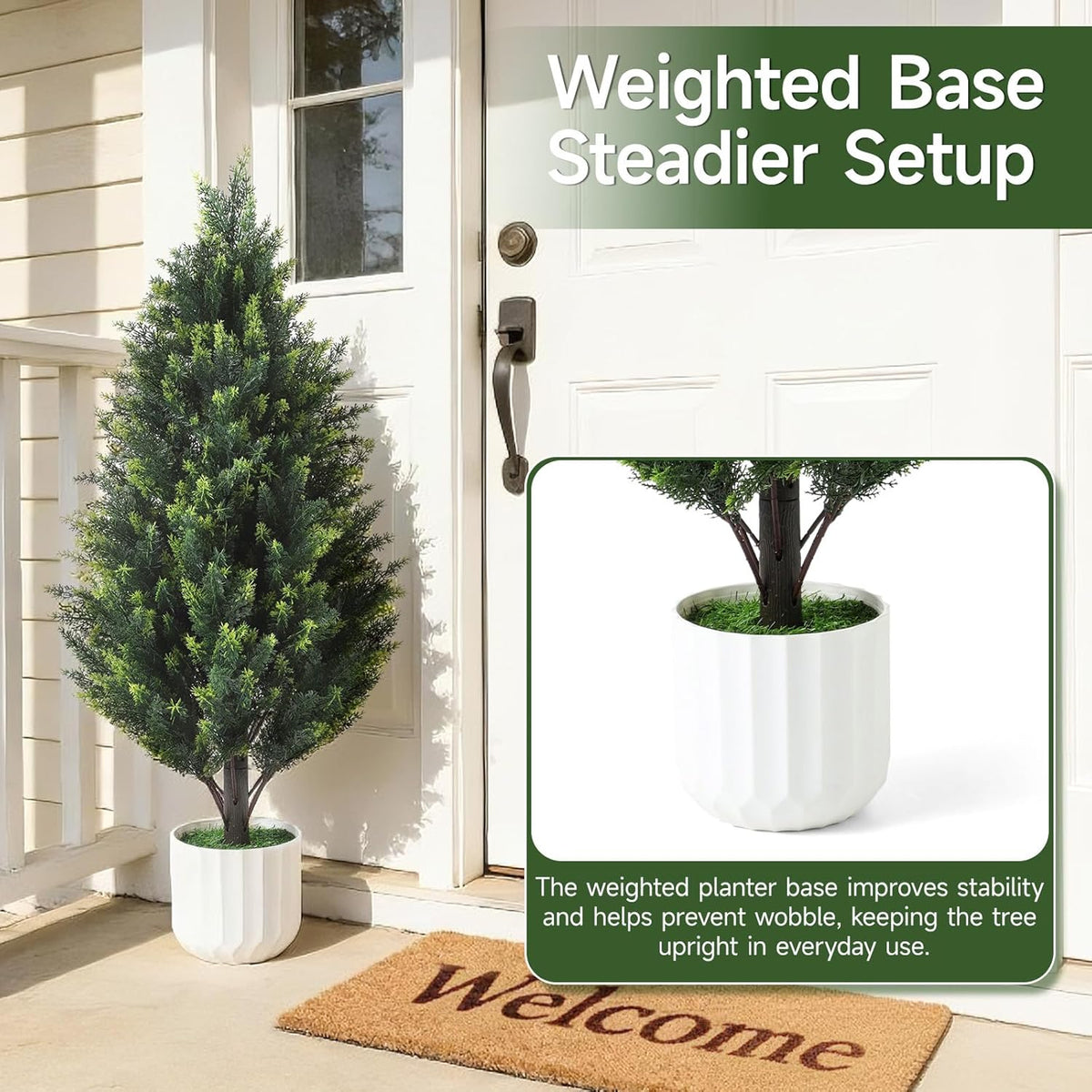 3FT Artificial Cedar Topiary Trees Set of 2 Detachable Planter & Spike, UV Resistant Faux Plants Outdoor and Indoor, Realistic Fake Bushes Pine Tree for Front Porch Decor