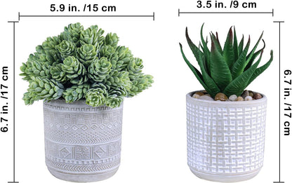 Set of 3 Assorted Small Potted Succulent Plants Fake Aloe String of Pearls Hops Succulents in Gray Geometric Concrete Ceramic Pots for Gifts Modern Home Office Desk Table Indoor Outdoor Greenery Decor