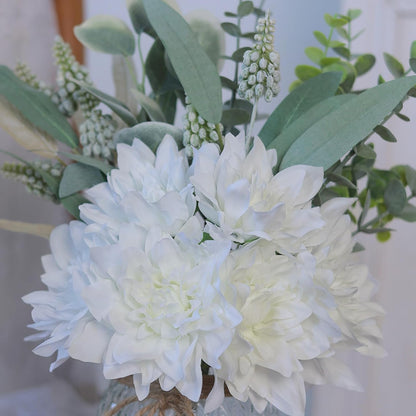 Faux Flowers with Vase, Artificial Silk Flowers in Vase, Fake Plant Eucalyptus and Willow, Flower Arrangement for Home Farmhouse kitchen Dining Table Centerpiece Decorations Coffee Table Decor (White)