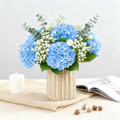 Real Touch Blue Hydrangea Artificial Flowers with Stems, Fake Silk Flowers for Outdoors, 3 Pcs Artificial Flowers for Home Decor Wedding Bouquets Centerpieces Vase