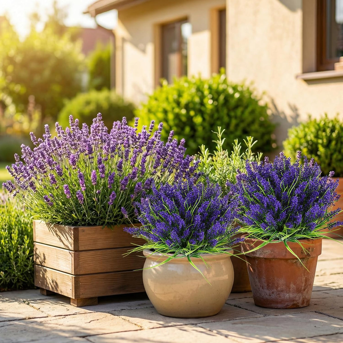 Outdoor Artificial Flowers UV Resistant 12 Pcs Fake Monkey Grass with Flowers Faux Plants for Garden Porch Window Patio Planter Pathway