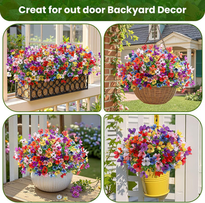SHareconn 20 Bundles Artificial Flowers Outdoors Decoration, Fake Silk mums Eucalyptus Realistic UV Resistant Faux Plants for Outside Indoor Planter Porch Yard Home Spring Decor, Mix 8 Colors