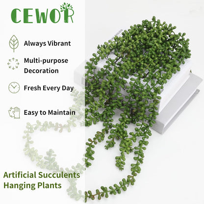 CEWOR 8 Pcs Artificial Succulents Hanging Greenery Plants Fake String of Pearls for Wall Home Garden Outdoor Decor (24 Inches Each Length)