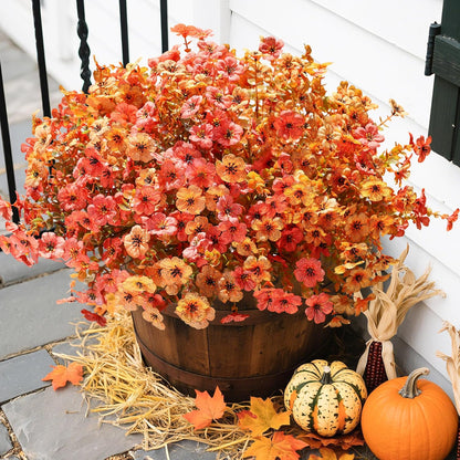 Artificial Fall Flowers Fake Mums for Outdoor Autumn Decoration, 12 Bundles Faux Silk Orange Yellow Mums Daisy Look Real UV Resistant for Outside Home Porch Patio Planter