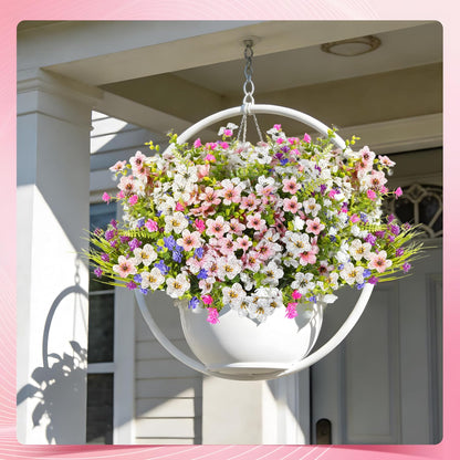 Fake Flowers for Outdoor UV Resistant 24 Pcs Pink Summer Artificial Flowers Outdoors, Realistic Faux Silk Flowers Fade Resistant, Fake Plants ＆ Flowers for Garden Porch Planters Window Patio Wedding