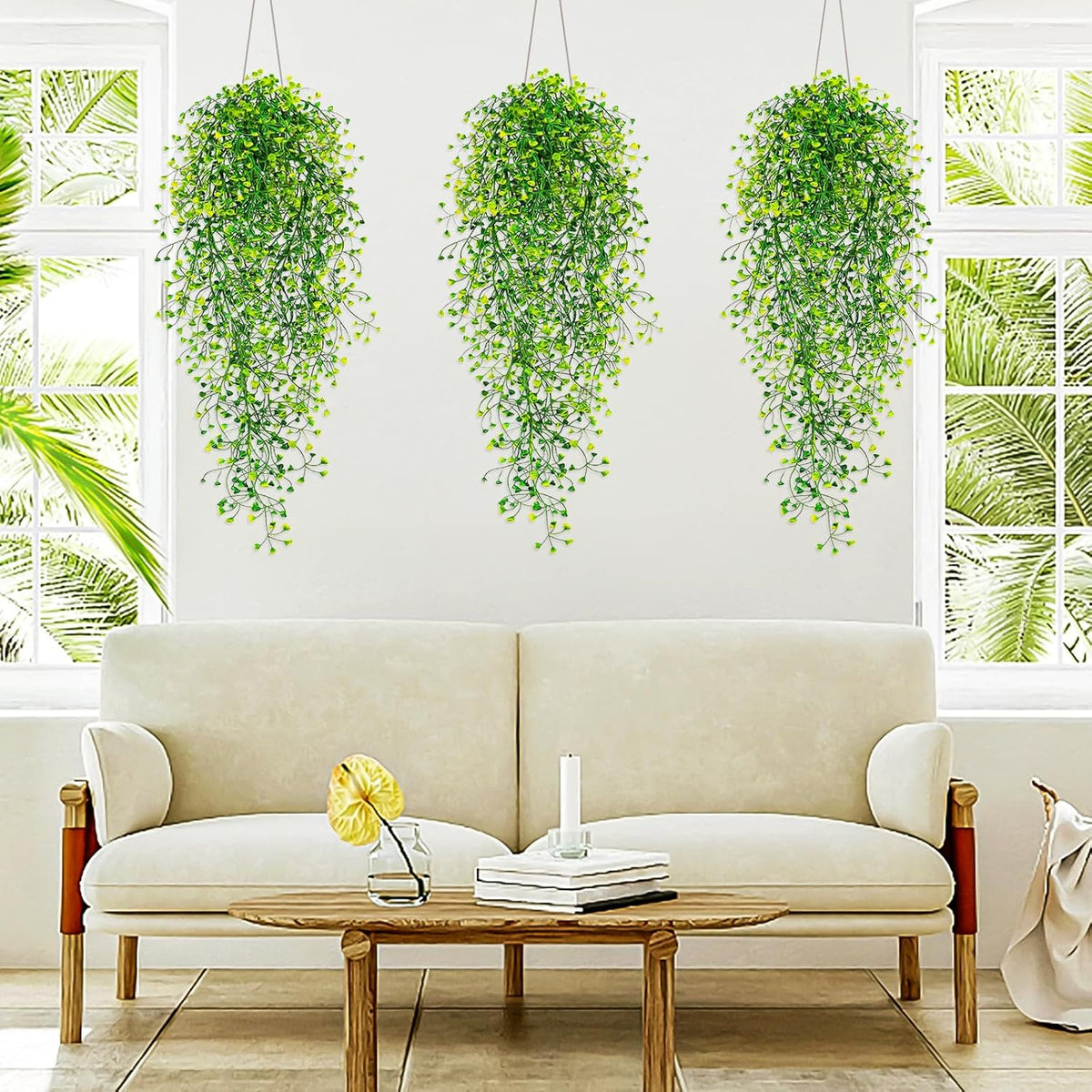Fake Hanging Plants, 3 Pcs Faux Hanging Plants, Artificial Plants Ferns Ivy Vine for Wall House Indoor Outdoor Room Home Decor