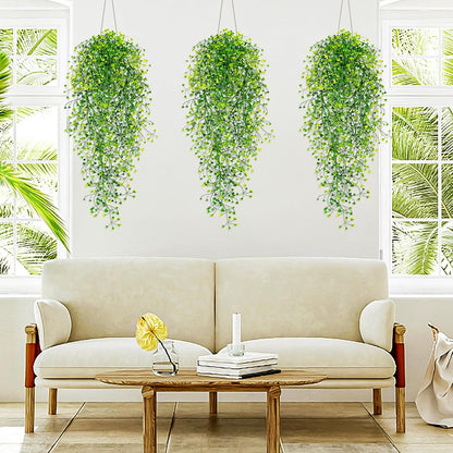 Fake Hanging Plants, 3 Pcs Faux Hanging Plants, Artificial Plants Ferns Ivy Vine for Wall House Indoor Outdoor Room Home Decor