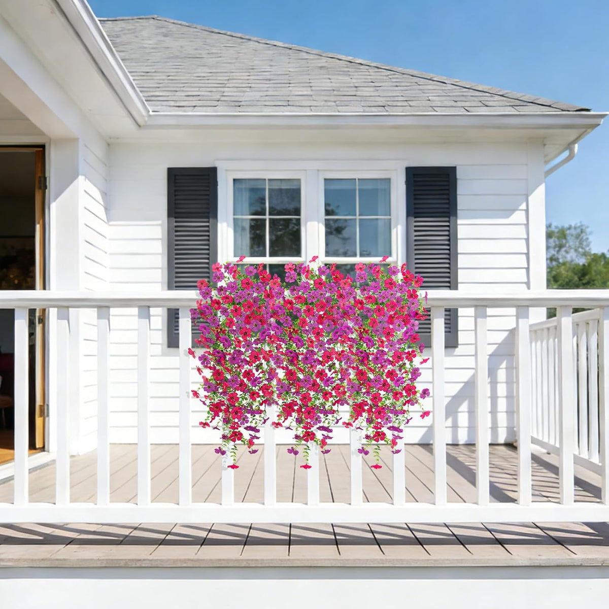 Artificial Fake Hanging Flowers Plants for Outdoor Spring Decoration, 3 Pcs Faux Silk Daisy with Boston Ferns, UV Resistant Look Real for Outside Home Indoor Planter Porch Patio Balcony Yard Decor