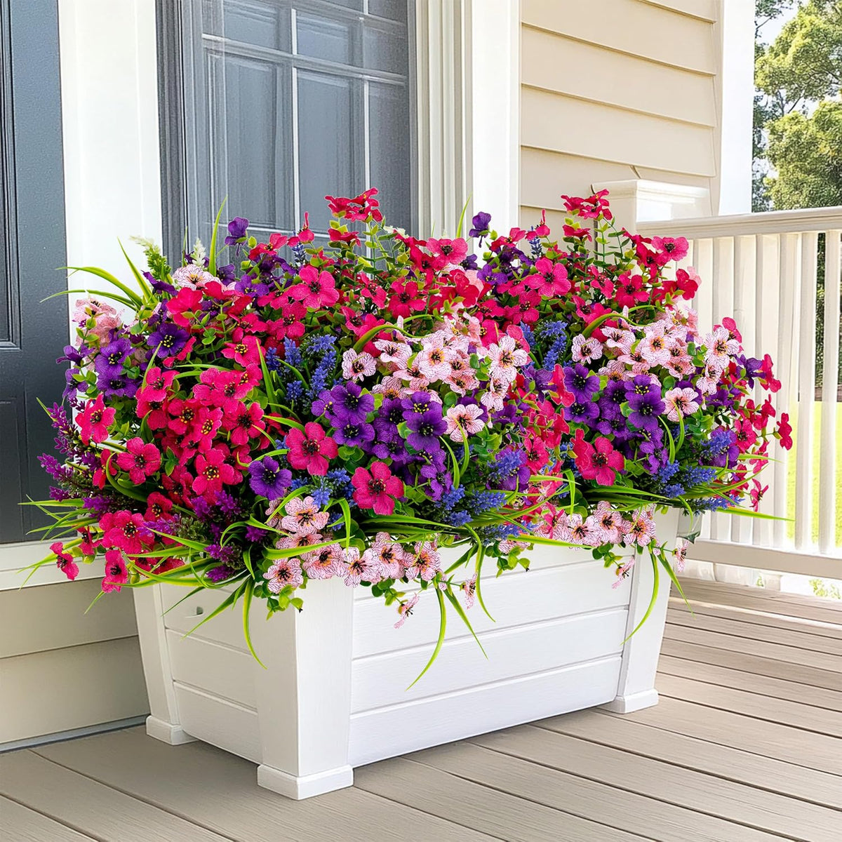 Artificial Flowers Outdoor Shrubs - 16 Bundles Fake Plants UV Resistant No Fade Faux Plastic Greenery Home Garden Porch Patio Decoration Office Indoor (1, Multi-16 Pcs)