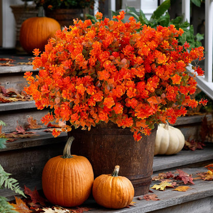 Artificial Fall Flowers Outdoor Fake Mums - 12 Bundles Fake Plants UV Resistant No Fade Faux Plastic Greenery Garden Porch Patio Fall Home Decor(OrangeGreen)