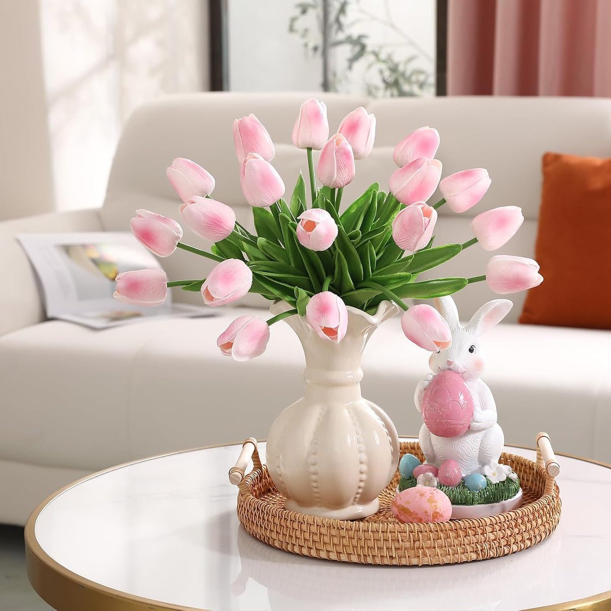 24 Pcs Artificial Tulips PU Faux Flowers, Red Real Touch Fake Tulips for Valentine's Day Spring Easter Home Kitchen Wedding Decorations and New Year Decor