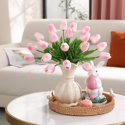 24 Pcs Artificial Tulips PU Faux Flowers, Red Real Touch Fake Tulips for Valentine's Day Spring Easter Home Kitchen Wedding Decorations and New Year Decor
