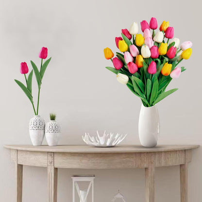 Sggvecsy 30 Pcs Fake Tulips Artificial Flowers Real Touch PU Faux Flowers Tulip Stems for Wedding Spring Bouquet Floral Arrangement Home Office Party Decorations for Mother's Day (Multi Colors)