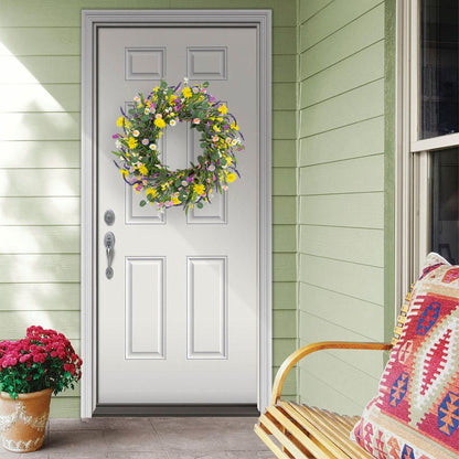 Spring Decorations for Home 22" Spring Wreath Artificial Summer Wreaths with Eucalyptus Leaf Lavender and Daisy for Easter Indoor Outdoor Home Festival Celebrations