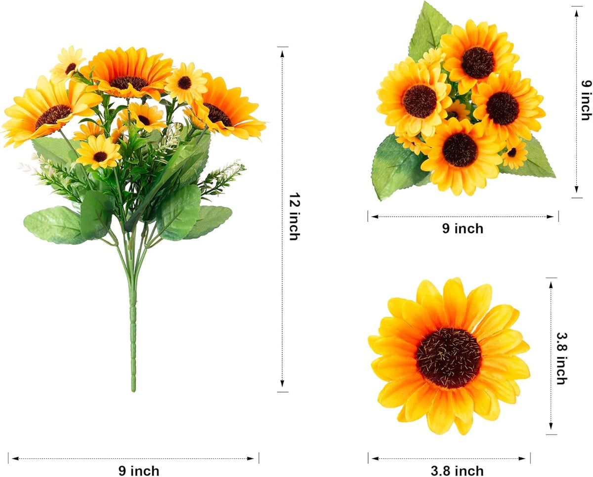 Sunflowers Artificial Flowers, 10 Bunches Fake Sunflower Artificial Flowers for Outdoors Spring Summer Decoration Look Real UV Resistant Fake Flowers for Home Porch Garden Wedding Party Office Indoor